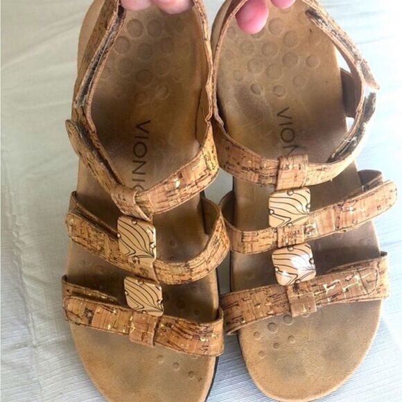 Vionic Strappy Comfort Leather Cork Sandals - Picture 8 of 10